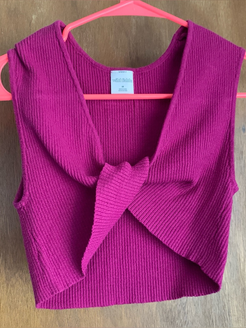Wild Fable Magenta Twist-Front Ribbed Crop Tank